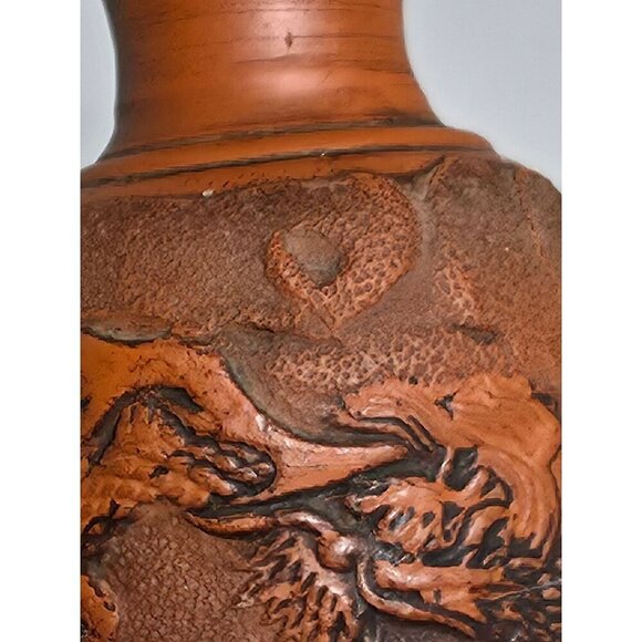 Tokonama Red Clay Dragon Motif Vase Textured Finish Intricate Dragon Carvings - Picture 10 of 12
